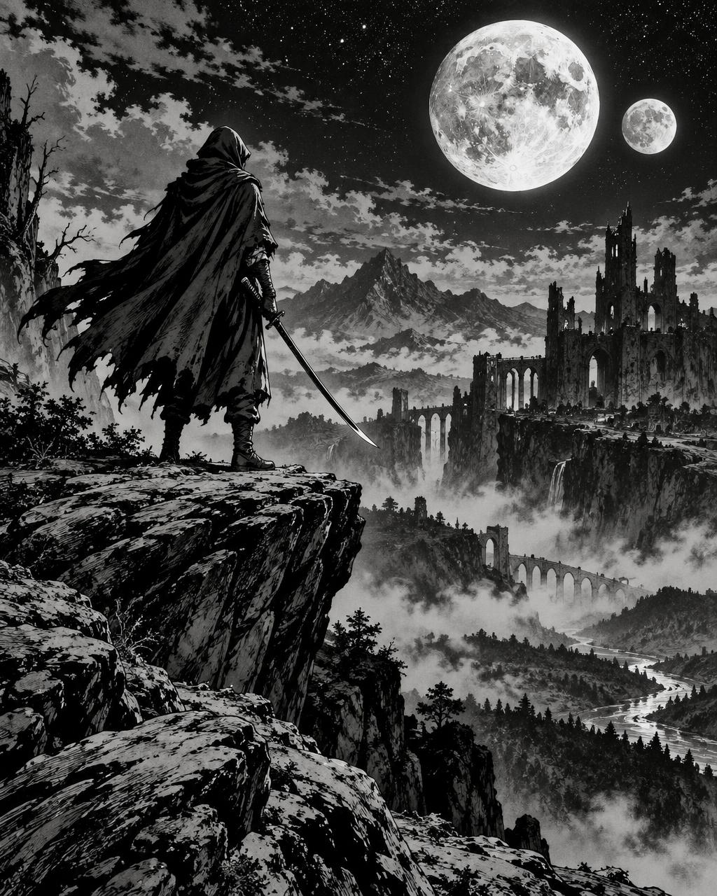 A lone Hero standing in a ruined city